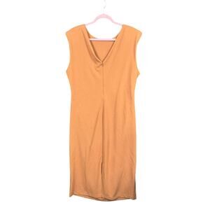 Alex Marie Dress Womens 18 Tan Camel Sleeveless Sheath Ruched Midi V Back Zip